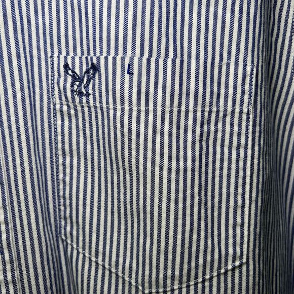 American Eagle Classic Fit Button Down Shirt Mens Size Large Blue Striped NWOT - Picture 6 of 12